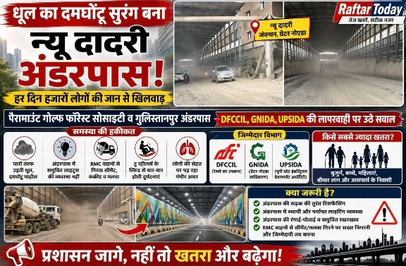 Breaking News : "धूल का दमघोंटू सुरंग बना न्यू दादरी अंडरपास!, हर दिन हजारों लोगों की जान से खिलवाड़, DFCCIL, UPSIDA, GNIDA की लापरवाही पर उठे सवाल, सड़क मरम्मत और स्थायी समाधान की तेज हुई मांग", 24 घंटे दौड़ते हैं भारी वाहन, लेकिन सड़क की हालत बेहद खराब, RMC प्लांट्स की गाड़ियों से गिर रहा सीमेंट और कंक्रीट 1 Screenshot 20260719 154907 Gallery converted