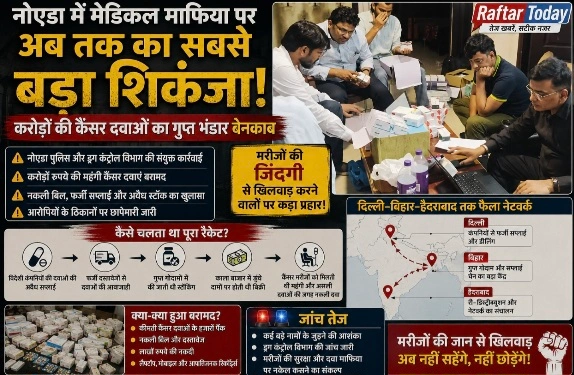 Noida Medical Mafia News : नोएडा में मेडिकल माफिया पर अब तक का सबसे बड़ा शिकंजा!, करोड़ों की कैंसर दवाओं का गुप्त भंडार बेनकाब, सेक्टर-76 की आम्रपाली प्रिंसली सोसायटी का फ्लैट नंबर-402 बना जांच का केंद्र, दिल्ली-बिहार-हैदराबाद तक फैले नेटवर्क की जांच तेज, मरीजों की जिंदगी से खिलवाड़ करने वाले गिरोह पर एजेंसियों का बड़ा एक्शन 1 Screenshot 20260722 153105 Gallery converted