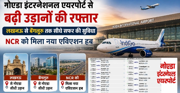 Jewar Airport News : जेवर एयरपोर्ट ने बदली हवाई सफर की तस्वीर!, लखनऊ से बेंगलुरु तक सीधी उड़ानों का जाल, दिल्ली एयरपोर्ट की निर्भरता होगी कम, NCR को मिला नया एविएशन सुपरहब, घरेलू उड़ानों का तेजी से विस्तार, 15 जून से शुरू हुआ नया सफर, अब लगातार बढ़ रही उड़ानों की संख्या, 40 से अधिक दैनिक उड़ानों का लक्ष्य 1 file 000000003ccc722fbd92faf33cdcc96b converted